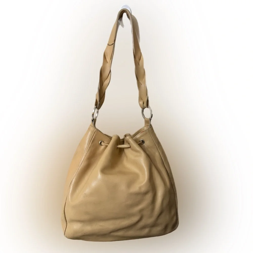 Arcadia Beige Genuine Leather Hobo Bag. Made in Italy